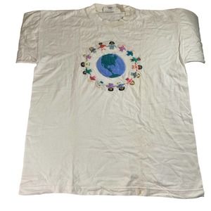 Vintage Hand Embroidered World Children T Shirt Guatemala Size XL